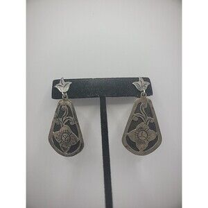 Vintage JW Earrings Sterling Silver 925 Screw Back Drop Dangle Flower Ornate